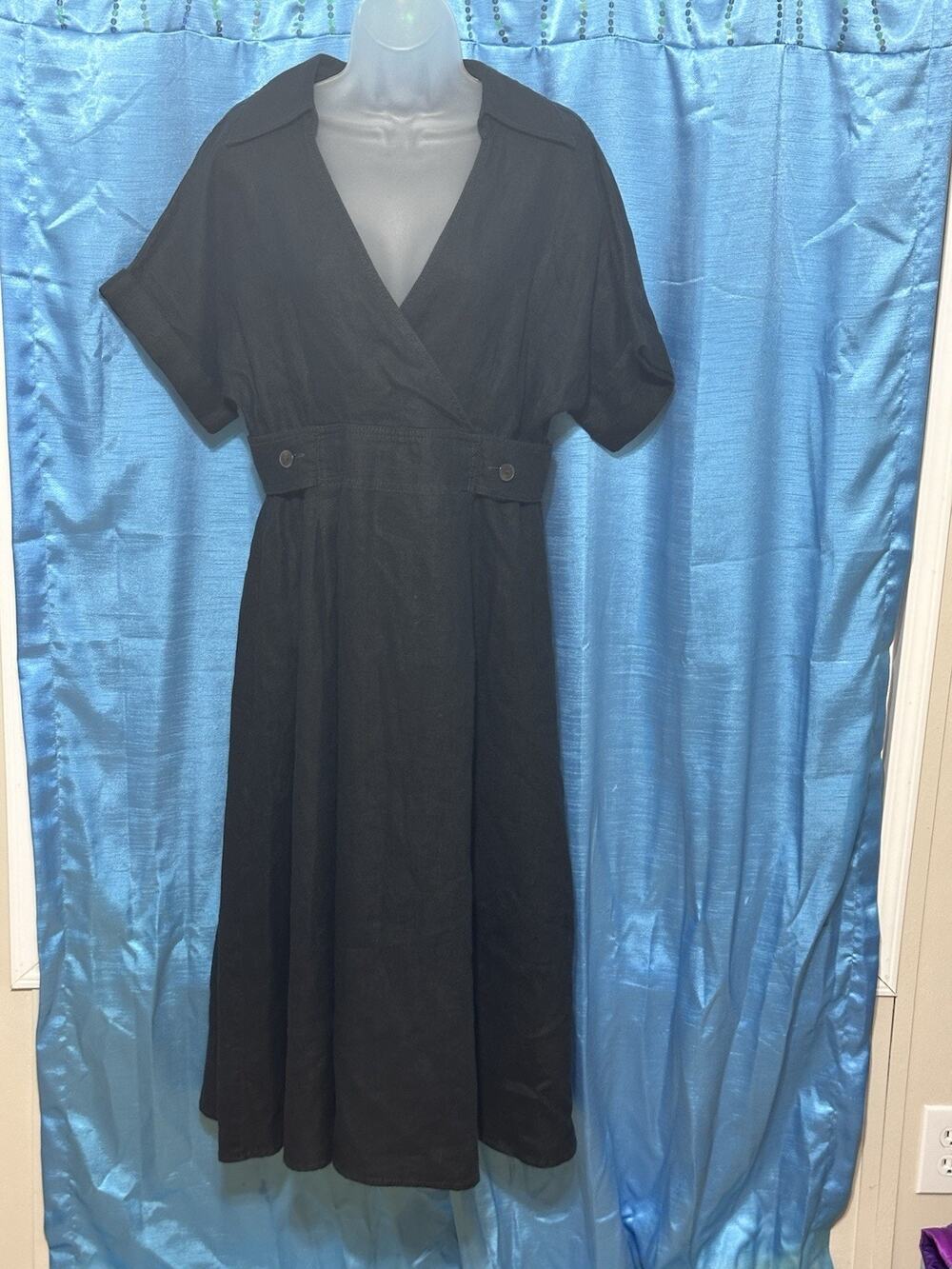 Banana Republic SEDONA 100% LINEN DRESS, SIZE Small BLACK MIDI